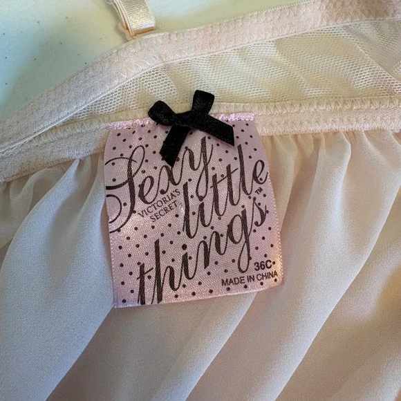 Victorias Secret Sexy Little Things Babydoll Chemise Peach Red Bow 36C - Picture 4 of 5